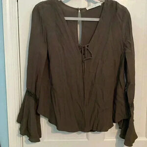 ASTR the label - olive green peasant blouse- long flare sleeve -medium